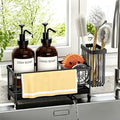 Kitchen Soap Dispenser Set with Sponge Holder and Towel Rack, 17OZ Glass Bottle, Hand and Dish Soap Dispenser Set, Non-Slip Silicone Pad, Brush Holder, Kitchen Sink Caddy Organizer Countertop (Amber)