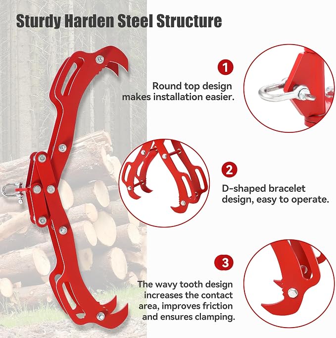 36 in Log Lifting Tongs with 4 Claw, Heavy Duty Steel Logging Tool Grabbler, Anti-Slip Dragging Tongs, Lumber Skidding Grabber for Tractors, Trucks, Firewood, Lumber