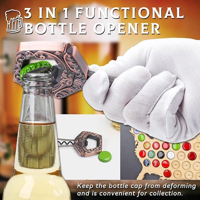 Ah So Wine Opener for Vintage Bottles, 3 in 1 Old Bottle Opener, Two Prong Cork Remover with Beer Bottle Opener, for Connoisseurs & Collectors to Uncork (Bronze)