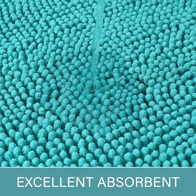 LOCHAS Luxury Bathroom Rug Shaggy Bath Mat 24 x 60 Inch, Teal Blue | Washable Non Slip Bath Rugs for Bathroom Shower, Soft Plush Chenille Absorbent Carpets
