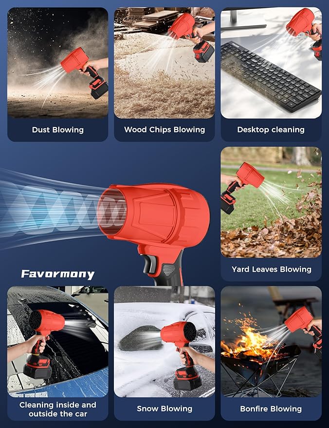 Cordless Leaf Blower, 600,000 RPM Electric Handheld Turbo Jet Blower with 2×4.0Ah Batteries and Charger for 40 Minutes Use, Portable and Lightweight for Lawn Care, Patio, Yard, Deck Cleaning (Red)
