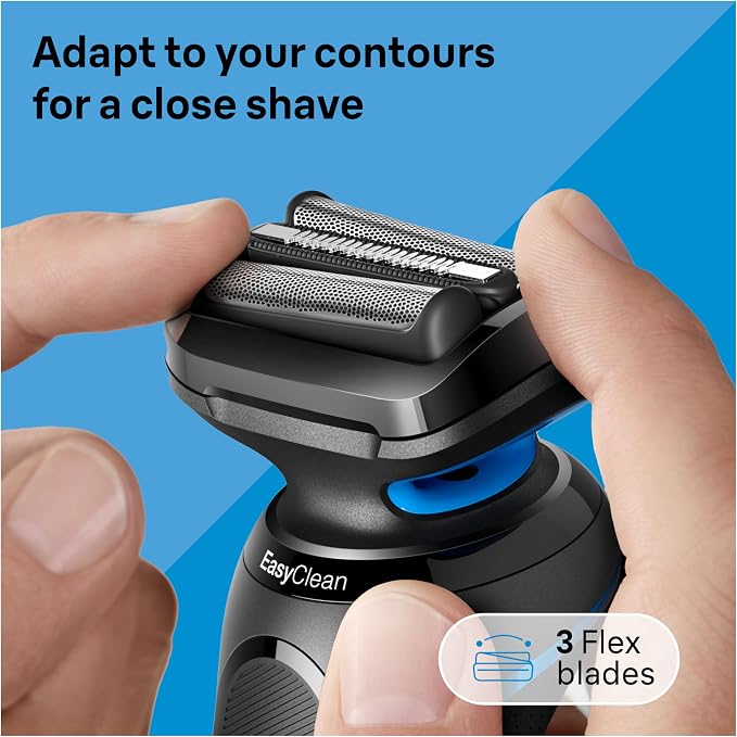 Braun Electric Shaver for Men, Series 5 5150cs, Wet & Dry Razor, Turbo Shaving Mode, Foil Shaver, with Beard Trimmer, Body Groomer and Charging Stand, Blue