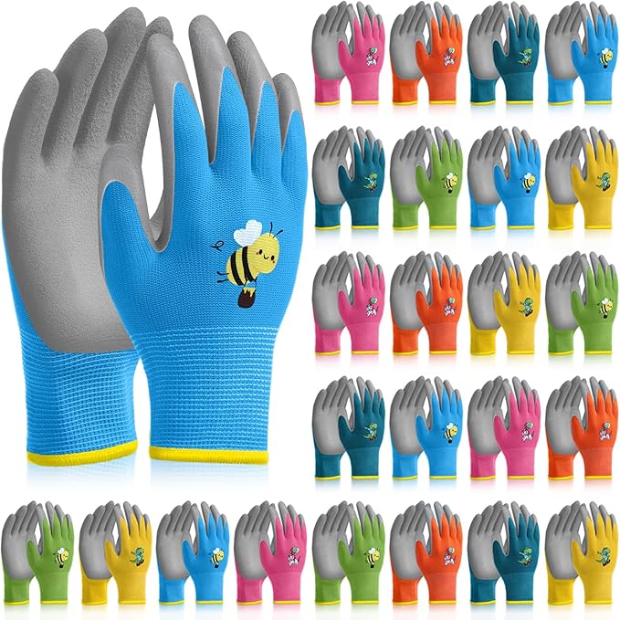 24 Pairs Kids Gardening Gloves Kids Children Yard Grippy Rubber Coated Garden Work Gloves for Girls Boys Outdoor (X Large, Age 12-14)