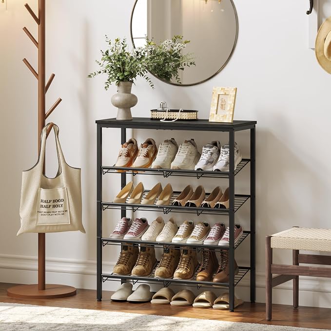 Nunsino Shoe Rack for Closet,5 Tier Shoe Organizer for Entryway,Shoe Shelf with Storage Shelves and Spacious Top,Max Holds 20 of Shoes,Black