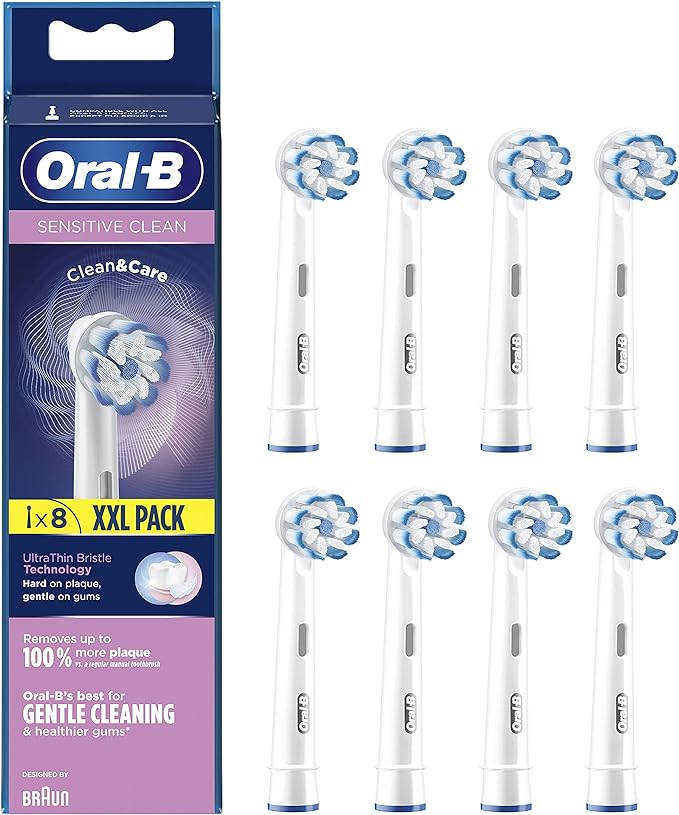 Oral-B Sensitive Clean Replacement Brush Heads x 8 Original Refill for Electric Toothbrush, White, 200 gram