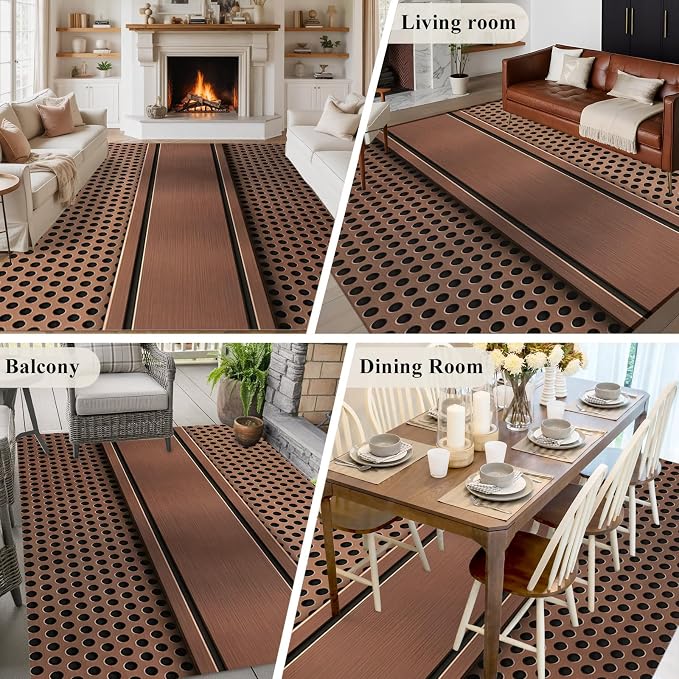 5 x 8 Ft Area Rugs for Living Room, Brown Metal Hole Indoor Accent Rugs for Bedroom, Copper Net Eye Hole Pattern Decorative Modern Carpet Washable Low Pile Non Slip Rug for Dining Room