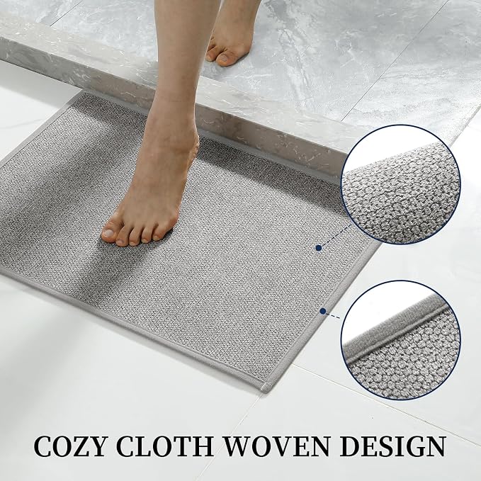 YIHOUSE Gray Bathroom Rugs Sets 2 Piece, Quick Dry Thin Bath Mat, Non Slip Absorbent Machine Washable, Bath Rugs for Bathtub Sink Home Decor (17"x24" + 17"x32")