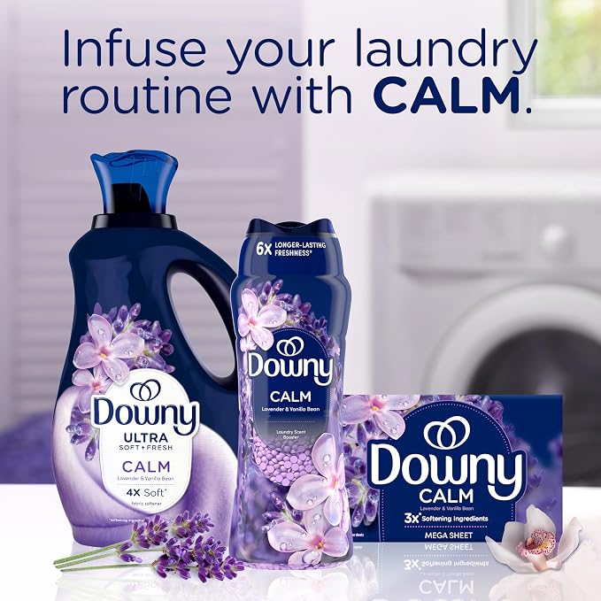 Downy Calm Mega Dryer Sheets, Large Fabric Softener Sheets for Laundry , Static Guard & Softness Boost, Laundry Dryer and Fabric Sheets, 180 Count