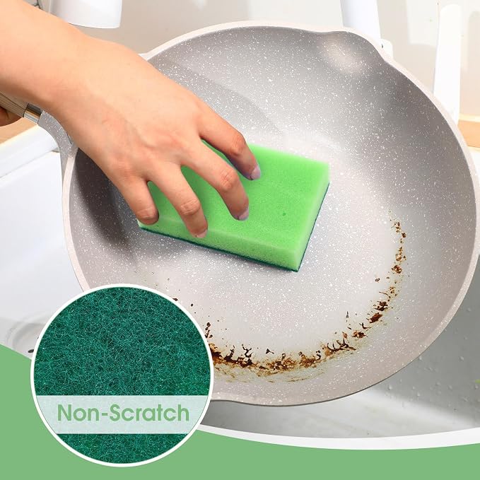 Tioncy 100 Pcs Individually Wrapped Sponges Bulk Kitchen Green Non Scratch Scrub Sponges Dual Sided Cleaning Scrubber for Household Washing Dishes, Pots, Pans, Sinks, Stoves, Appliances, Car, Bike