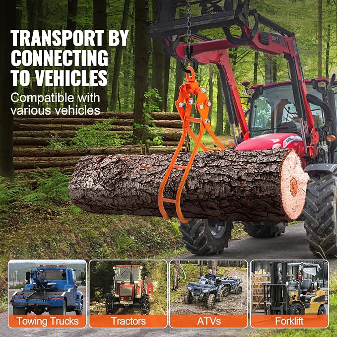 VEVOR Timber Claw Hook, 36 inch 4 Claw Log Grapple for Logging Tongs, Swivel Steel Log Lifting Tongs, Eagle Claws Design with 3307 lbs/1500 kg Loading Capacity for Tractors, ATVs, Trucks, Forklifts
