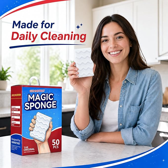 3X Density Magic Sponge Eraser, 50 Pack Melamine Sponge Cleaning Eraser Bulk, White Foam Magic Clean, Household Cleaning Sponges mr for Kitchen, Bathroom, Bathtub, Sink, Shoes & Wall Cleaner