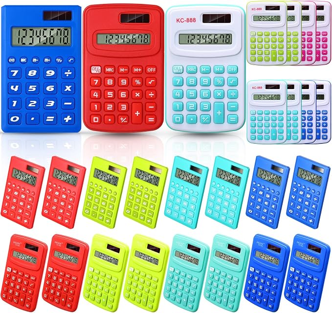 Yunsailing 24 Pcs Pocket Calculators Bulk Mini 8 Digit Handheld Calculator Small Basic Standard Calculator for Students Kids Teachers School Desktop Home Office, 3 Designs (Classic)
