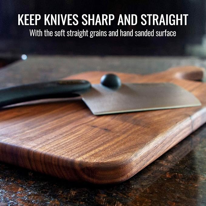 Brazos Home Medium Organic Wood Cutting Board Used for Serving, Chopping Fruit, Vegetables or Meat and as a Charcuterie Platter, Seasoned, Dark Walnut, 13.5 x 7 x .75