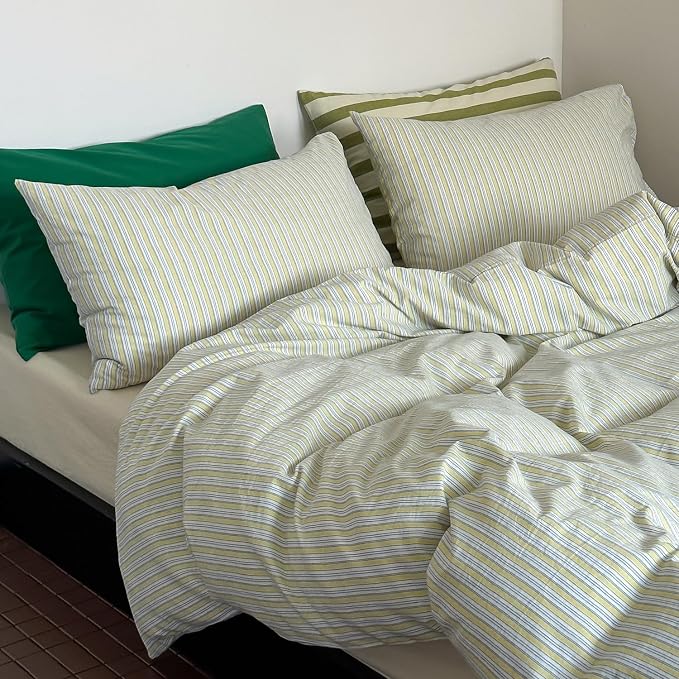 mixinni Vintage Geometric Striped Duvet Cover Set - 3 Piece 100% Washed Cotton Full Size Bedding Set with Matching Pillowcases | Mid-Century Modern Design | Ultra Soft & Breathable-Full Size