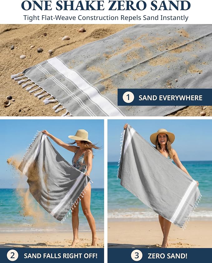 LANE LINEN Turkish Beach Towels 4 Pcs, Super Absorbent, Lightweight - Alloy | Oversized Beach Towel 39"x71" - Durable Sand Free Towel - Absorbent & Quick Dry - Perfect for Pool or Travel, Poolside Ready