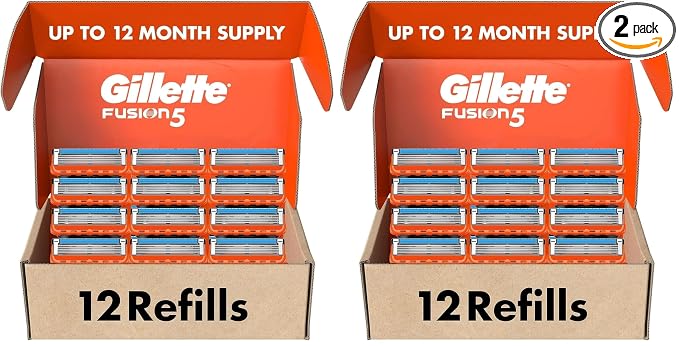 Gillette Fusion5 Mens Razor Blade Refills,Lubrastrip for a More Comfortable Shave,12 Count (Pack of 2)