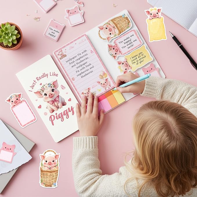 Xqumoi I Just Really Like Piggy Sticky Notes Set - 550 Sheets Cute Little Pig Pink Self-Stick Note Pads Floral Animal Divider Tabs Bundle Writing Memo Pad Back to School Office Supplies Small Gift