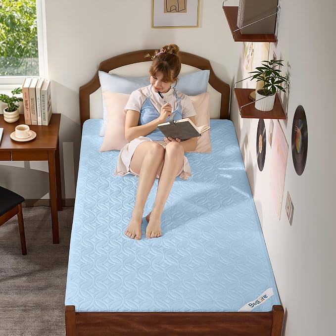 BEDLORE Waterproof Mattress Protector, Twin XL Size Mattress Pad with Deep Pocket 6"-15" Depth, Soft Breathable Dirt-Proof Bed Mattress Cover for Bedroom, College Dorm (Sky Blue)