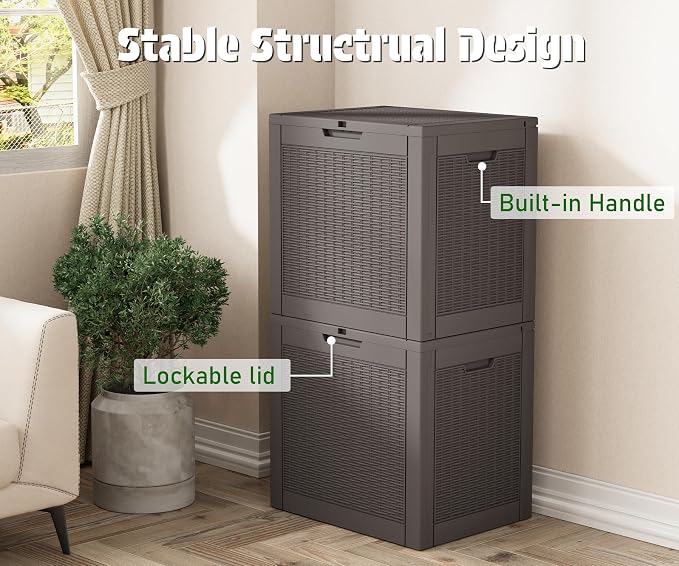 NUNU LAB Outdoor Storage Box 31 Gallon,Waterproof Indoor Outside Deck Boxes,Backyard Storage Bin for Package Delivery,Garden Tools,Patio Cushions,Pool Accessories,Storage Bench Lockable Lid,Tool Box