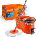 Macromax Force Spin Mop and Bucket Set with 9 Refills– Pedal-Activated Wringer System – 360° Microfiber Mop for Floor Cleaning – Ergonomic Handle – Wet or Dry Use – Hardwood, Tile & Laminate