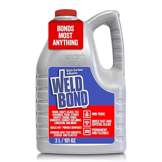 Weldbond Glue - Bonds Most Anything! 3L /101 oz Non-Toxic Adhesive Glue For Wood Tile Glass Craft Foam Fabric Stone Cement & Concrete & Any Other Porous Surfaces. No Fume Non-Flammable PVA Glue Gallon