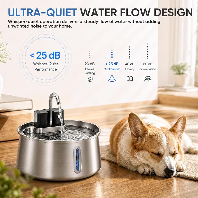 Selene Dog Water Fountain, 4L Stainless Steel Dog Water Fountain with Visual Water Level, Super Quiet Dog Water Bowl, 5-Stage Filtration Pet Water Dispenser, Easy to Clean (4L)