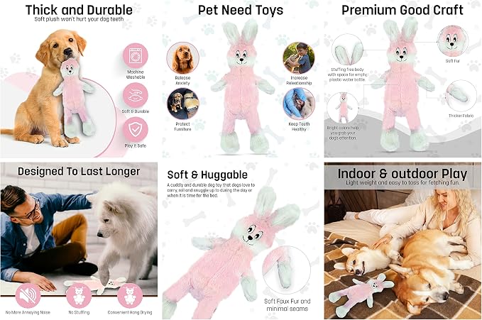 FGA MARKETPLACE Pack of 7 Flat NO Stuffing NO Squeak Plush Dog Toys, Funny Style Will Entertain Your Pet for Hours, Recommended for Small and Medium Dog 21 INCH Long