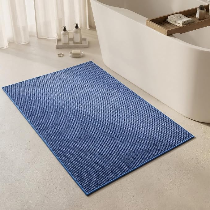 Triohero Large Bathroom Rugs Non Slip Washable Bath Rugs Super Absorbent Bathroom Rug Thin Quick Dry Low Pile Bath Mats, Denim Blue 36"x48"