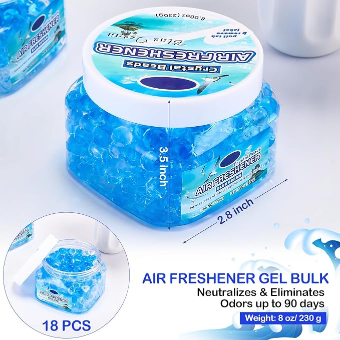 18 Pack Gel Odor Eliminator Beads 8 Ounce Scent Beads Bulk Air Freshener Removing Long Lasting Eliminates Odors for Home, Bathrooms, Cars, Boats, Rvs and Pet Areas(Ocean)