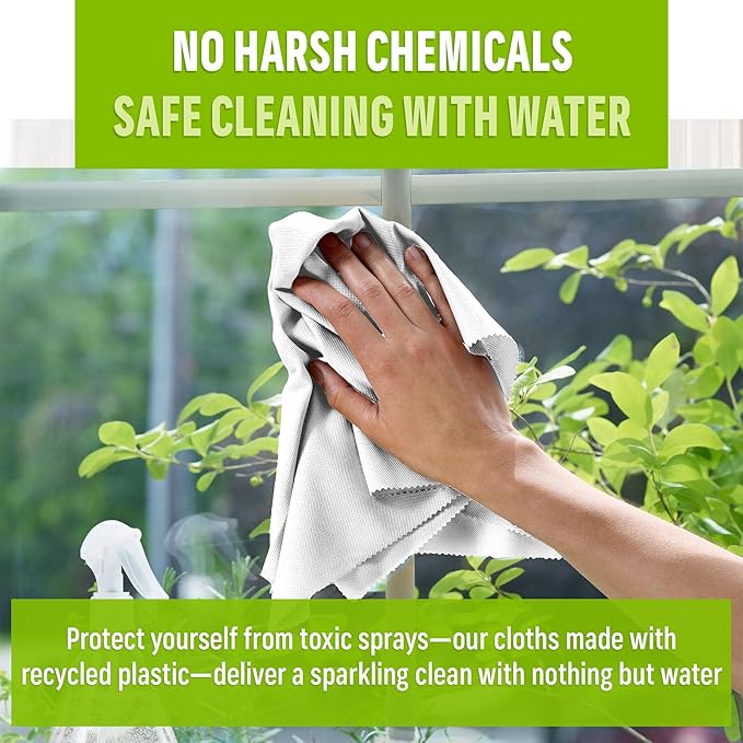 E-Cloth Microfiber Window Cleaning Cloth Kit - Glass Cleaning Cloth for Windows, Mirrors, Cars, Lenses, Eyeglasses, & More, Streak Free Clean, Machine Washable Reusable Towel - Recycled