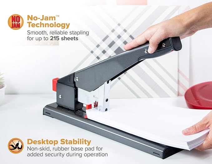 Bostitch Office Heavy Duty Stapler, 215 Sheet Capacity, Jam-Free, Easy Reload, Black (00540)