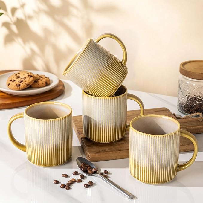 theterra Ceramic Coffee Mugs Set of 6, 14.2oz Handmade Coffee Cups with Handle for Latte, Tea, Milk, Beer, Hot Cocoa, Autumn Haze
