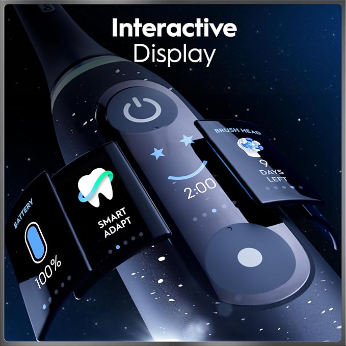 Oral-B Rechargeable Electric Toothbrush, iO10 Ultimate Clean, 7 Cleaning Modes, Interactive Display, iSense Charger, Charging Travel Case, 4 Brush Heads, Rechargeable Toothbrush, Black