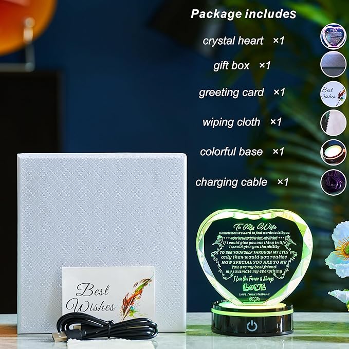 Gifts for Wife, with Colorful LED Base, I Love You Gift for Her from Husband, Best Wife Anniversary Birthday Gift Ideas, Motivational Desk Decor, Encouragement, Appreciation Gifts for Women
