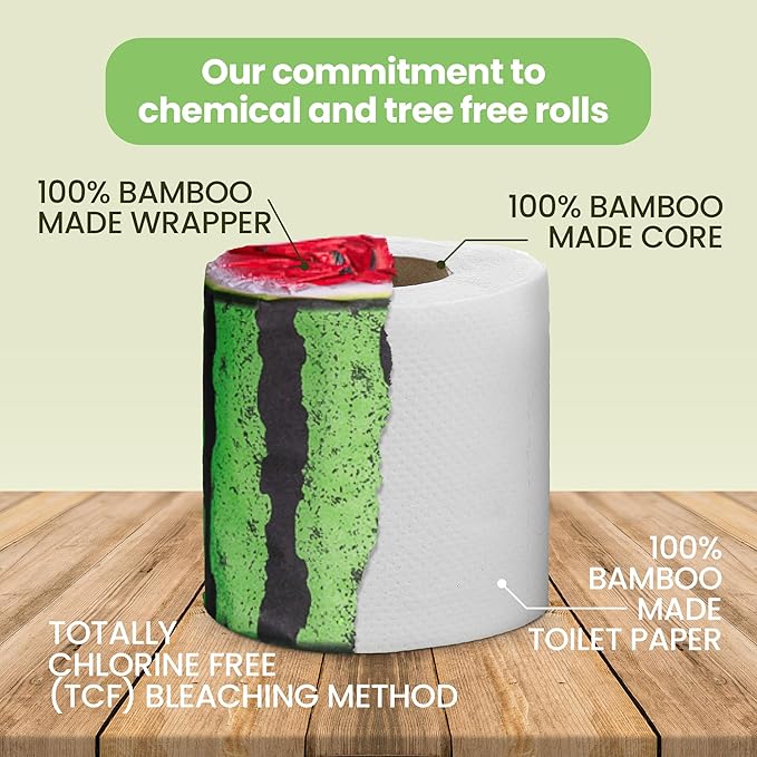 Gaias Premium and Soft Fruit TP Organic Bamboo Toilet Paper | 48 Mega Rolls, 3 Ply, 370 Sheets | FSC Certified, PFAS & BPA Free, Eco-Friendly, Sustainable Tissue - Plastic Free, Septic Safe, Vegan