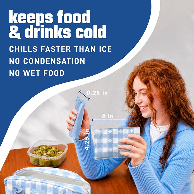 Fit & Fresh Cool Coolers Soft Ice for Lunch Bags 2pk, Flexible Stretch Nylon, Durable, Reusable Lunch Box Ice Packs, Soft Ice, Reusable Freezer Packs, Lunch Ice, Cornflower Blue Picnic