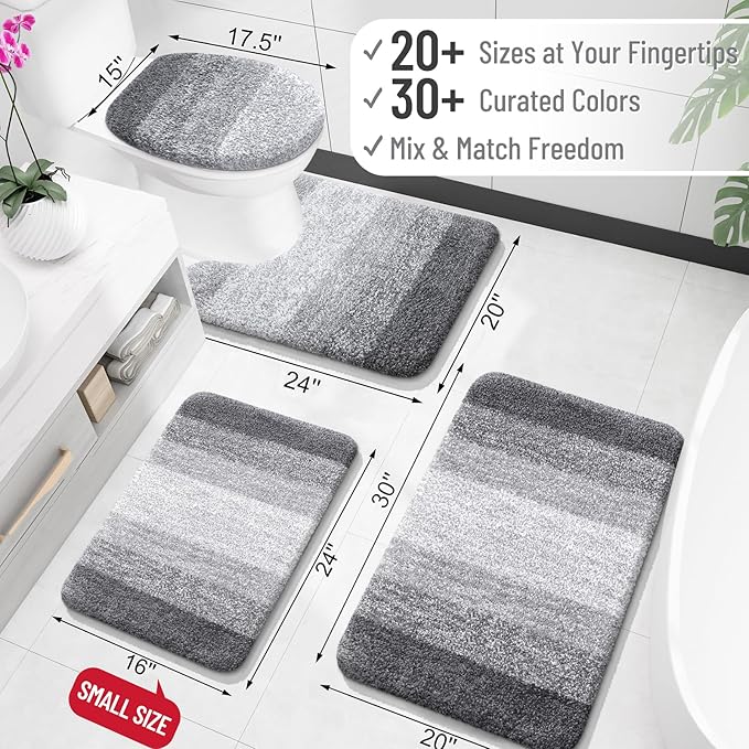 OLANLY Large Bathroom Rugs Mat 54x24, Extra Soft Absorbent Microfiber Bath Rugs, Rubber Backing, Quick Dry, Machine Washable Bath Mats for Bathroom Floor, Tub and Shower, Home Decor Accessories, Grey