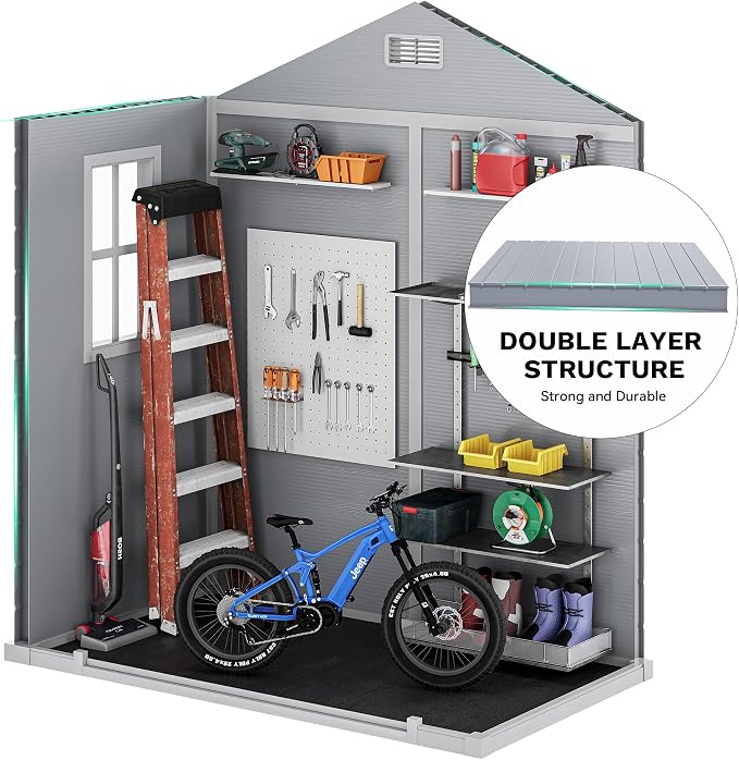 DWVO 6X4FT Resin Storage Shed with Reinforced Floor, Outdoor Storage Shed with Lockable Door, Window & Vents, Waterproof Plastic Tool Shed for Garden Backyard, Patio