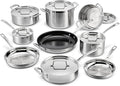Cuisinart 15-Piece Cookware Set, MultiClad Pro Triple-Ply Stainless Steel Cookware Set, Heat Surround Technology, Cool Grip Stick Handles, Oven Safe up to 500F, MCPS-15N, Silver