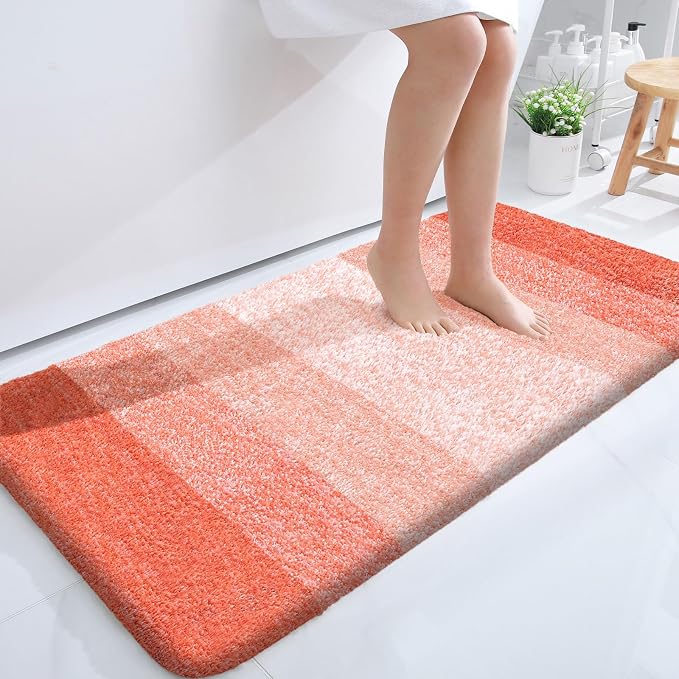OLANLY Bathroom Runner Rugs Mat 47x24, Extra Soft Absorbent Microfiber Bath Rugs, Rubber Backing, Quick Dry, Washable Long Bath Mats for Bathroom Floor, Tub and Shower, Home Decor Accessories, Coral
