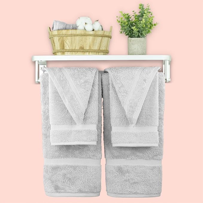 Chakir Turkish Linens 6 Piece Towel Set, 100% Cotton Turkish Towels for Bathroom, Luxury Soft Absorbent Bath Towel Set with 2 Bath Towels 2 Hand Towels 2 Washcloths, Silver Gray