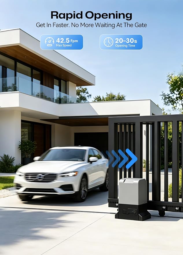 1800lb Smart Sliding Gate Opener with WiFi & Bluetooth, 1/2HP Automatic Slide Gate Motor, Quiet Nylon Rack Drive, App, 2 Remotes, IR Sensor, Hardware Kit for Gates up to 40ft