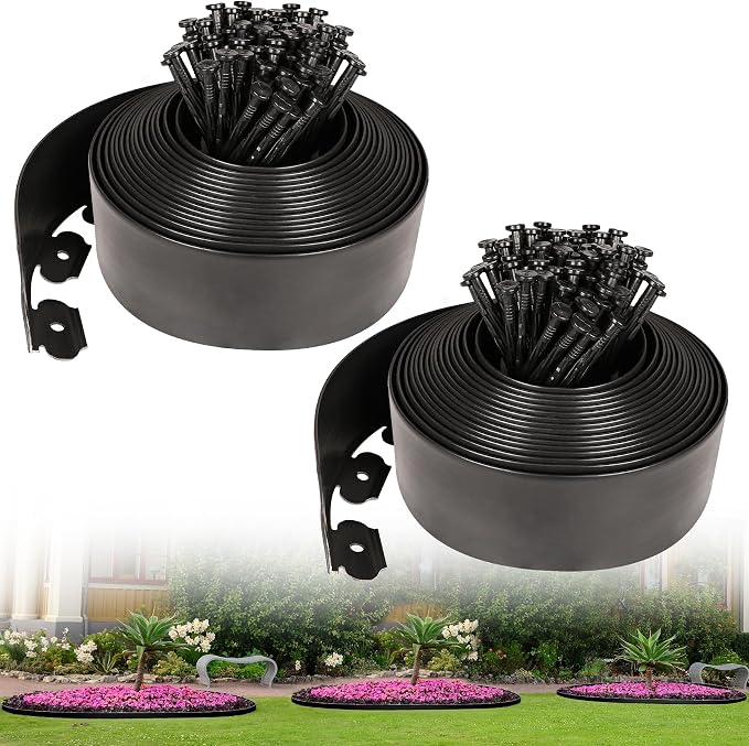 4 Inch x 66FT Garden Edging Border with 90pcs Spikes, Plastic Edging Border | landscape edging,garden edging,garden edging border,flower bed edging borders,lawn edging, Yard, Paver, Playground, Pathway