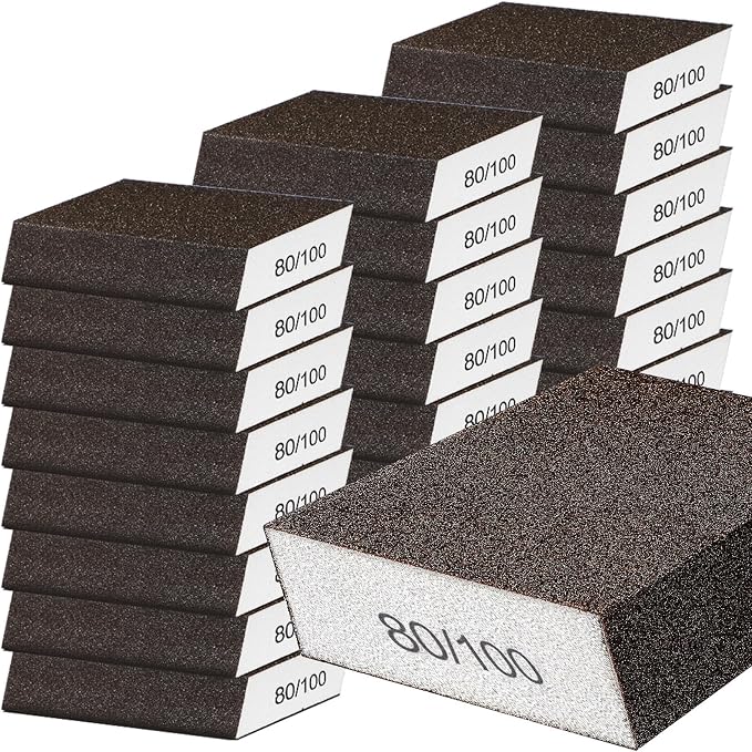 Gisafai 24 Pcs Dual Angle Sanding Sponge Bulk, 80/120 Grit Double Sided Reusable Washable Sponge Sandpaper Block for Drywall, Wood, Metal, Glass, Med/fine