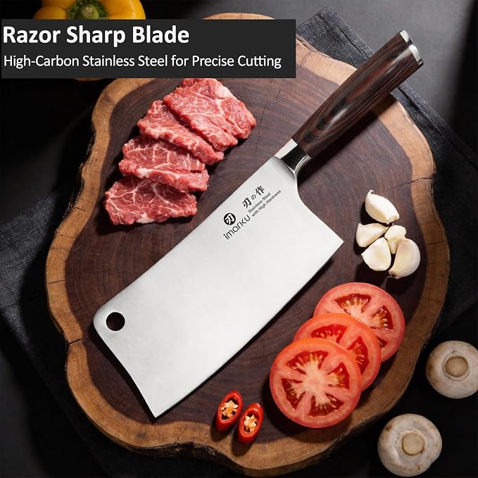imarku Cleaver Knife 7 Inch, Japanese High Carbon Stainless Steel Chopper | Ergonomic handle,sharp edge for meat and vegetable,ideal for home and restaurant, practical gift for dads and cooking lovers