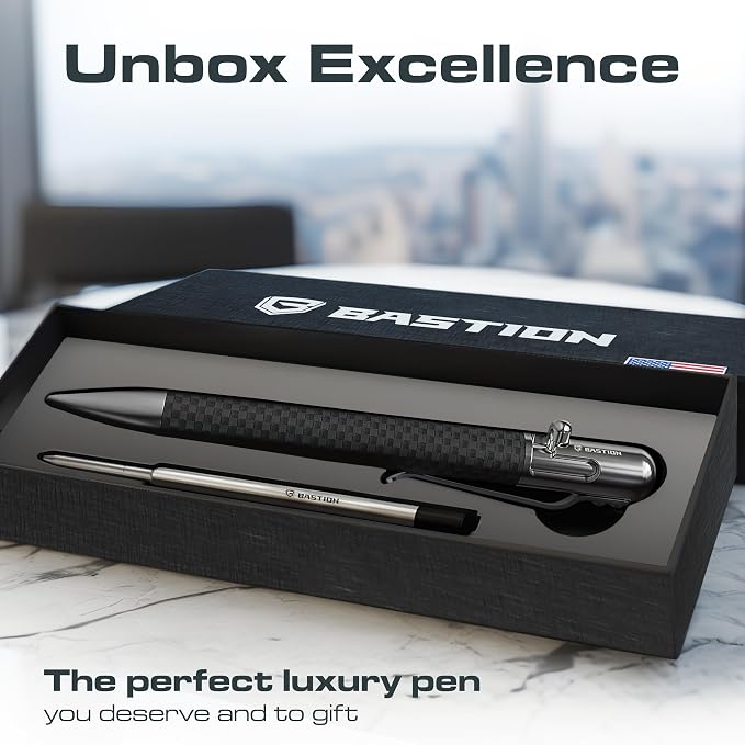 BASTION Bolt Action Pen, Carbon Fiber & Stainless Steel, HyperBolt EDC Pen, Refillable Lightweight Writing Pen, Premium Graduation Gift, Executive Pocket Pen