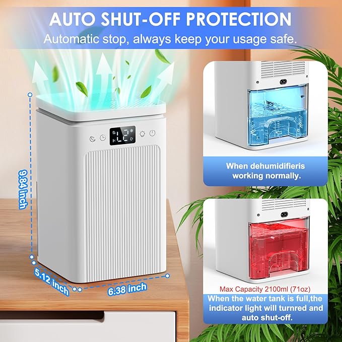 Dehumidifier for Home, 75 OZ Water Tank, Quiet Dehumidifiers for Home with Auto Shut Off, Auto Defrost, Timer, Sleep Mode, 7 Color Light Dehumidifier for Basement, Bedroom, Bathroom - White