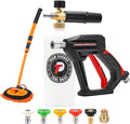 Tool Daily Short Pressure Washer Gun with Foam Cannon, 15° Curved Car Wash Brush with Long Handle, 5 Nozzle Tips, 1/4” Quick Connect