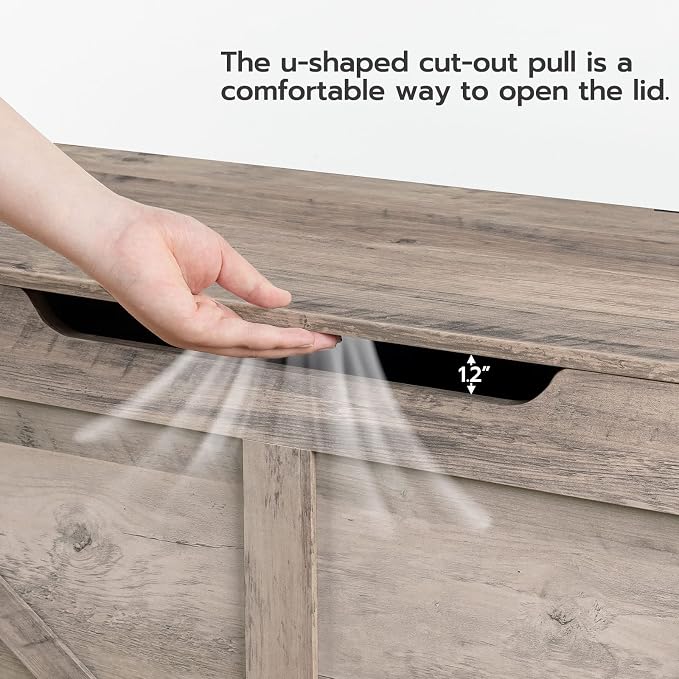 HOOBRO Storage Bench, 39.4” Retro Wooden Storage Chest with U-Shaped Cut-Out Pull, Safety Hinge, Supports 220 lb and Easy Assembly for Toy Box Organizer (Greige) BG771CW01G1