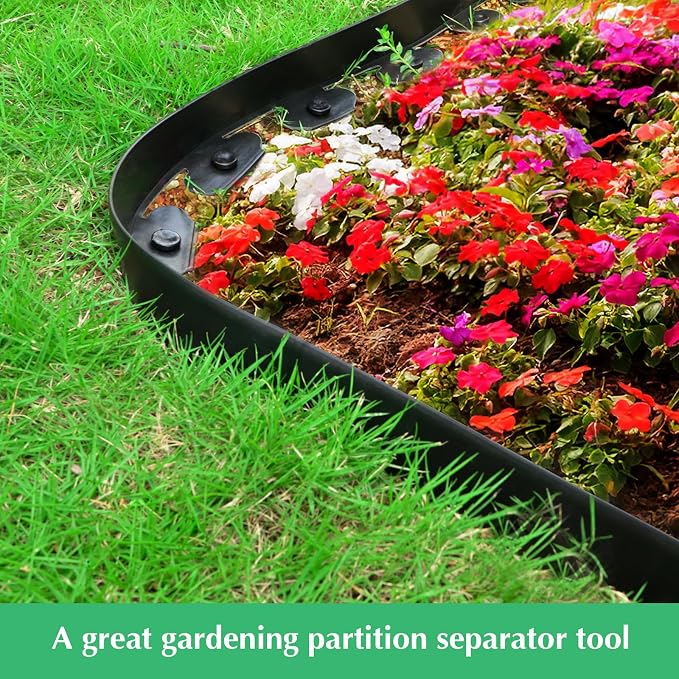 2IN x 50FT Landscape Edging Border with 75 Spikes, Plastic Edging for Landscaping, No Dig Garden Border Edging Kit for Flower Beds, Lawn, Yard, Paver Pathway